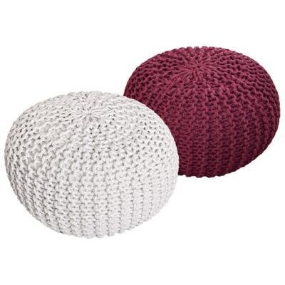 Pouf Grobstrick Optik 55 x 37 cm weiss & bordeux - 2er Set