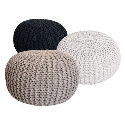 Pouf 55 cm Strick Grobstrick-Optik anthrazit & beige & weiß - 3er Set