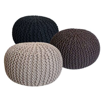 Pouf 55 cm Strick Grobstrick-Optik anthrazit & braun & beige - 3er Set