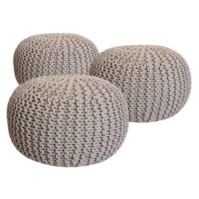 Pouf 55 cm Grobstrick Optik beige & beige & beige - 3er Set