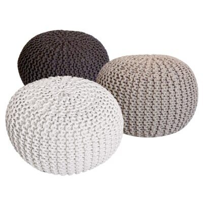 Pouf 55 cm Strick Grobstrick-Optik braun & beige & weiss - 3er Set