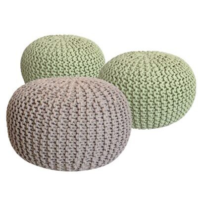 Pouf 55 cm Grobstrick Optik neon & neon & beige - 3er Set