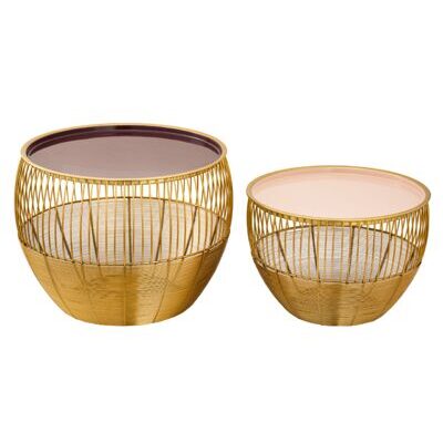 Couchtisch rund Glamira gold purple und rose - 2er Set