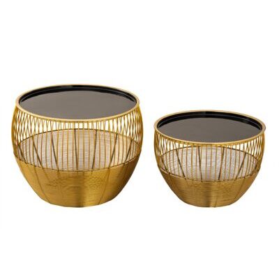 Couchtisch rund Glamira gold und schwarz - 2er Set