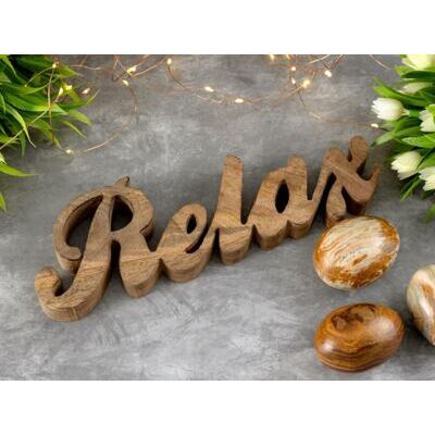 Schriftzug Holzfigur Relax B28x9cm Dekoschrift Mangoholz massiv