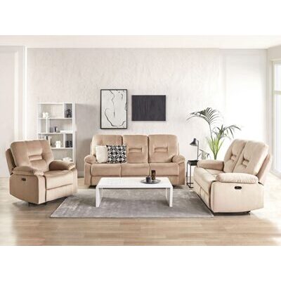 Sofa Set Samtstoff beige 6-Sitzer LED-Beleuchtung USB-Port elektrisch verstellbar BERGEN