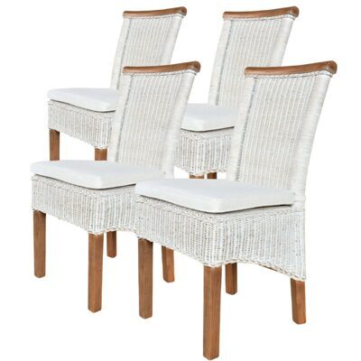 Esszimmerstühle Rattan weiss Perth mit Sitzkissen - 4er Set