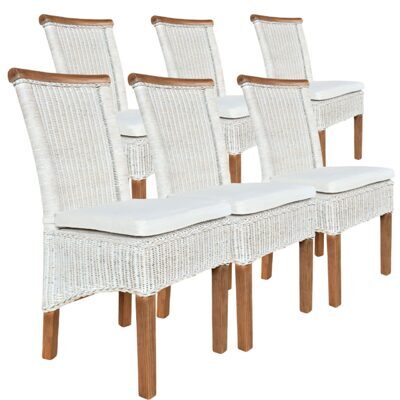 Esszimmerstühle Rattan weiss Perth mit Sitzkissen - 6er Set