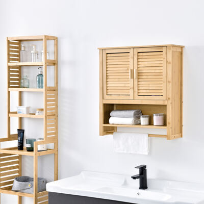 Badezimmerschrank Tyresö Hängeschrank Bambus 66 x 62 x 20 cm