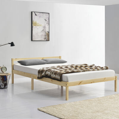 Holzbett Nakkila 140x200 cm Doppelbett mit Kopfteil Holz Natur