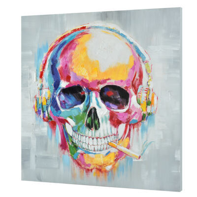 Wandbild 100x100cm Totenkopf Handgemalt Leinwand GERAHMT Acryl Deko *54487606*