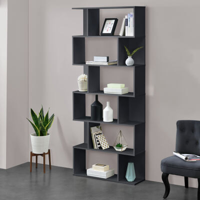 Bücherregal Borrby 192x80x24 cm mit 6 Ebenen Dunkelgrau