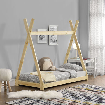 Kinderbett Onejda in Tipi-Design Natur Holz 80x160 cm