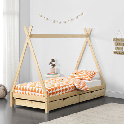 Kinderbett Maine 90x200 cm Tipi Indianer Holz Natur