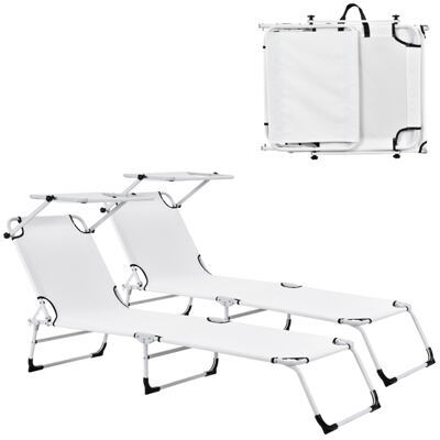 2er Set Sonnenliege Lomeda mit Sonnendach 187x53x27cm Weiss