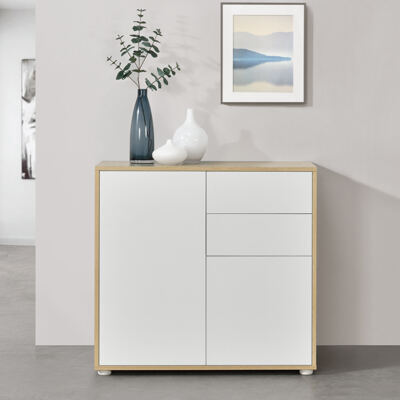 Sideboard Paarl 74x79x36 cm mit 2 Schubladen und 2 Schranktüren Eiche/Weiss