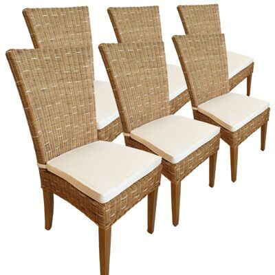 Esszimmerstühle Cardine Rattan capuccino mit Sitzkissen - 6er Set