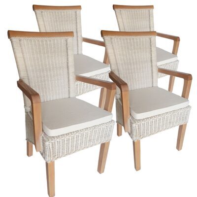 Esszimmerstühle Rattan weiß Perth mit Sitzkissen - 4er Set