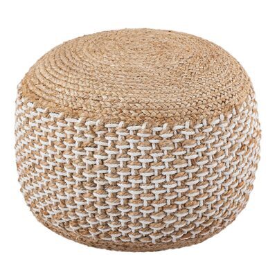 Sitzpouf rund 50x50 cm Jute natur weiss