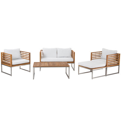 Lounge Set Akazienholz hellbraun 4-Sitzer Auflagen weiss BERMUDA