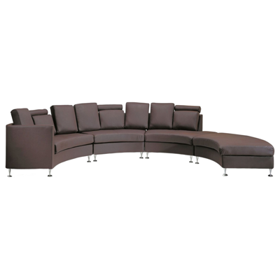 7-Sitzer Sofa Leder braun halbrund mit Ottomane ROTUNDE