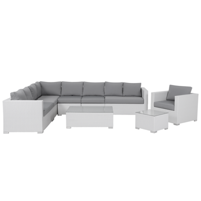 Lounge Set Rattan weiss 8-Sitzer Auflagen grau XXL