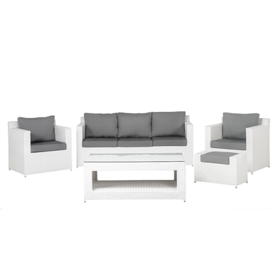 Lounge Set Rattan weiss 6-Sitzer Auflagen grau ROMA