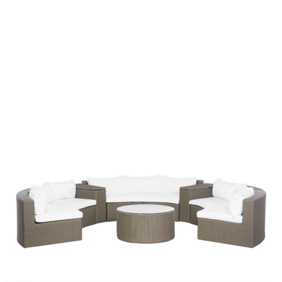 Lounge Set Rattan hellbraun 9-Sitzer rund Auflagen weiss SEVERO