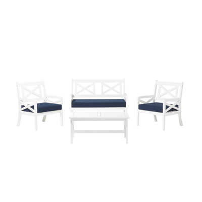 Lounge Set Akazienholz weiss 4-Sitzer Auflagen marineblau BALTIC