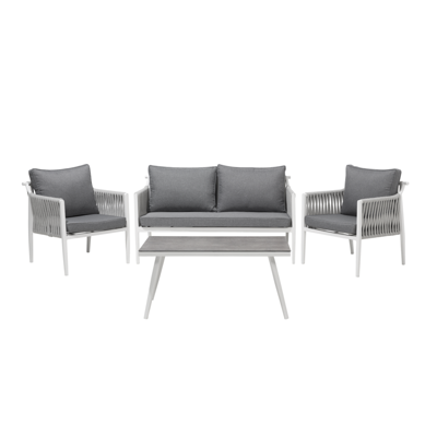 Lounge Set Aluminium weiss 4-Sitzer Auflagen grau LATINA