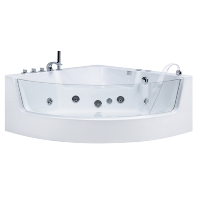 Whirlpool Badewanne weiss Eckmodell mit LED 190 x 135 cm MARINA