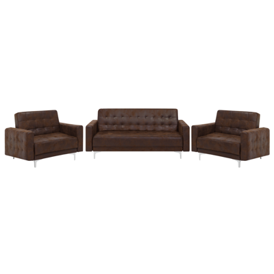 Sofa Set Kunstleder Old Style braun ABERDEEN