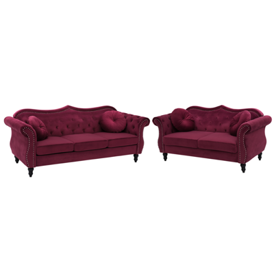 Sofa Set Samtstoff dunkelrot 5-Sitzer SKIEN