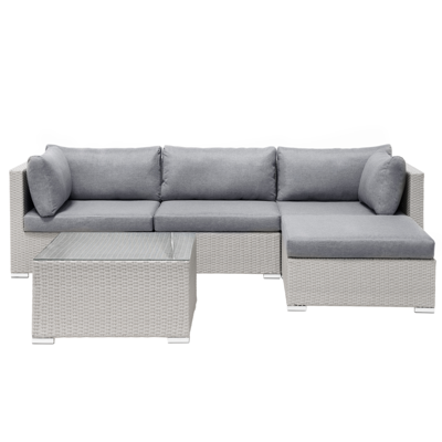 Lounge Set Rattan hellgrau 4-Sitzer linksseitig Auflagen grau SANO II