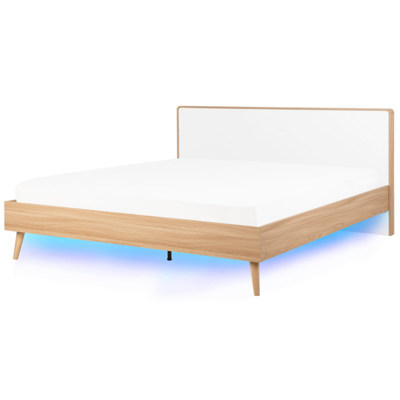 Bett heller Holzfarbton / weiss 180 x 200 cm mit LED-Beleuchtung bunt SERRIS