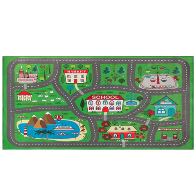 Kinderteppich grün 80 x 150 cm Stadt-Motiv Kurzflor TUTAK