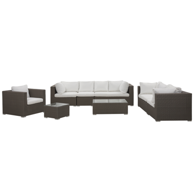 Lounge Set Rattan taupe 8-Sitzer Auflagen cremeweiss MAESTRO II