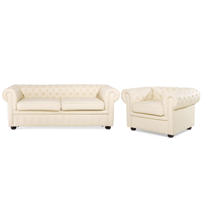 Sofa Set Leder creme 4-Sitzer CHESTERFIELD