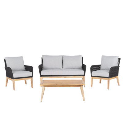 Lounge Set Akazienholz hellbraun / schwarz 4-Sitzer Auflagen grau MERANO II