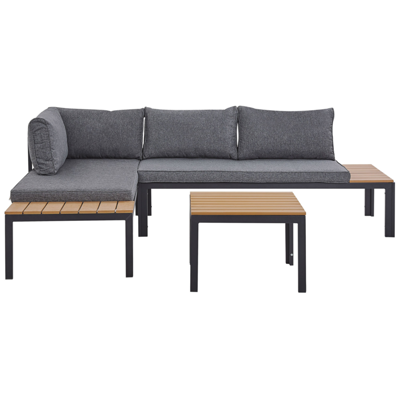 Lounge Set Aluminium schwarz 4-Sitzer Auflagen grau PIENZA