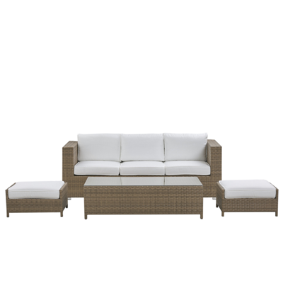 Lounge Set Rattan braun 5-Sitzer Auflagen weiss BELLUNO