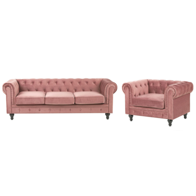 Sofa Set Samtstoff rosa 4-Sitzer CHESTERFIELD