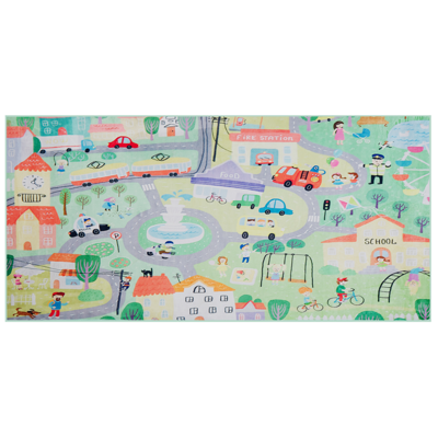 Kinderteppich grün 80 x 150 cm Stadt-Motiv Kurzflor KEMER