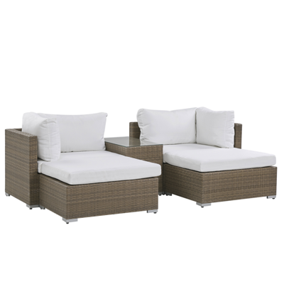 Lounge Set Rattan hellbraun 2-Sitzer Auflagen cremeweiss NOTO