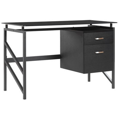 Schreibtisch schwarz Glasplatte 117 x 57 cm 2 Schubladen MORITON