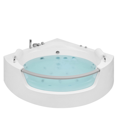 Whirlpool-Badewanne weiss Eckmodell mit LED 200 x 150 cm MANGLE