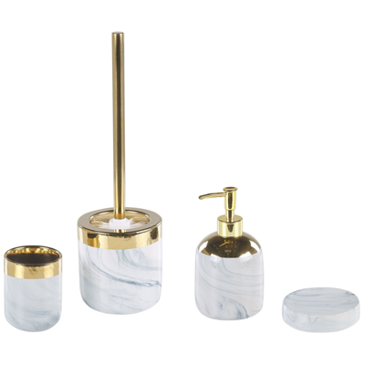 Badezimmer Set 4-teilig Keramik Marmoroptik / gold HUNCAL