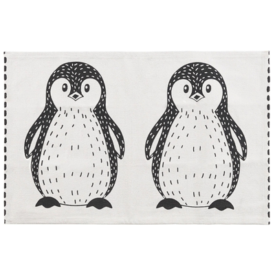 Kinderteppich Baumwolle weiss / schwarz 60 x 90 cm Pinguin-Muster HAJDARABAD