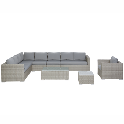 Lounge Set Rattan grau 8-Sitzer Auflagen grau XXL