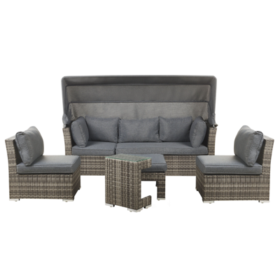 Lounge Set Rattan braun Auflagen grau modular 6-Sitzer CORTE